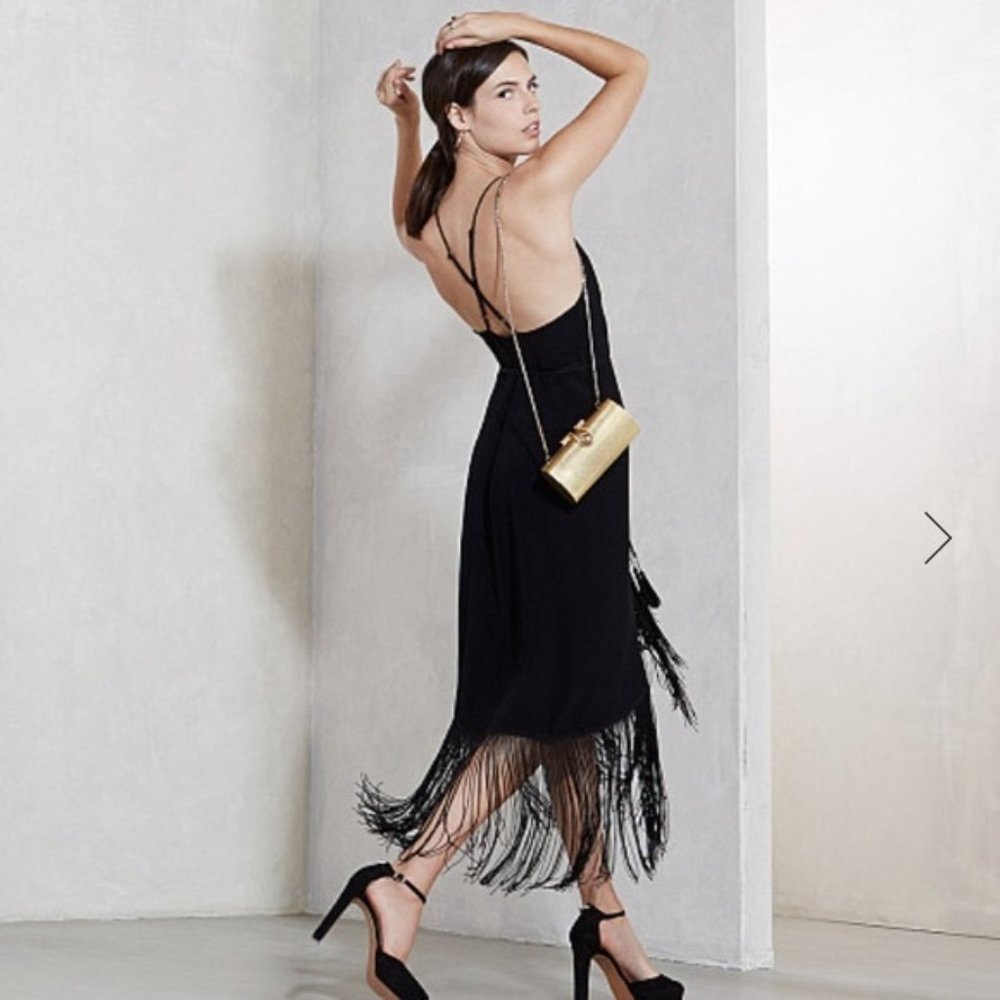 Reformation Black Fringe Henna Wrap Dress ~ Size SMALL